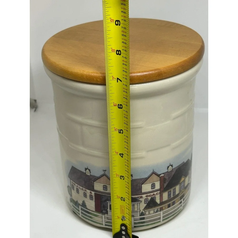 VTG Longaberger Homestead Canister Cream Pottery Wood Lid Farmhouse Kitchen